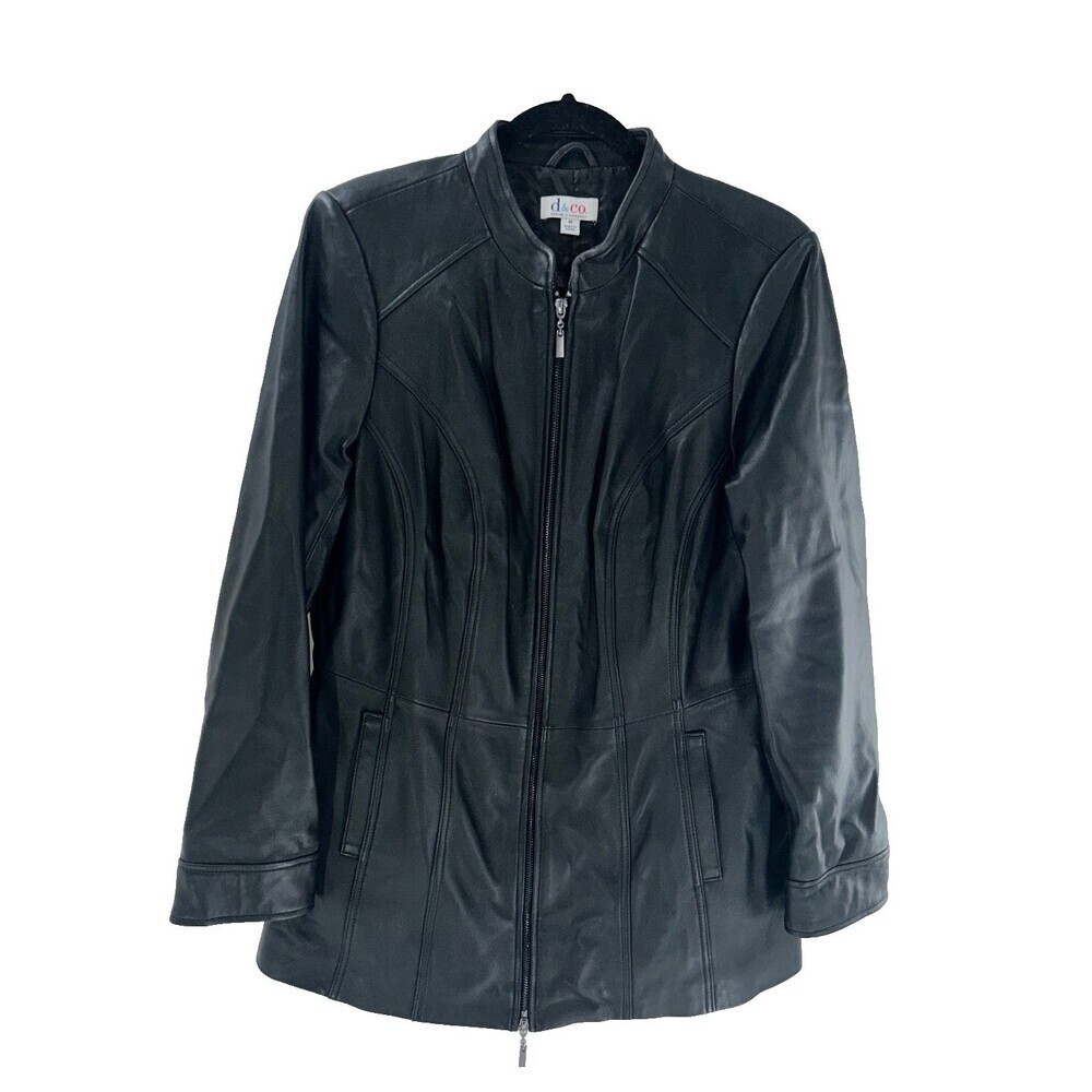 Women's D & Co Denim & Co Black Long Sleeve Leather Jacket/Coat Size M